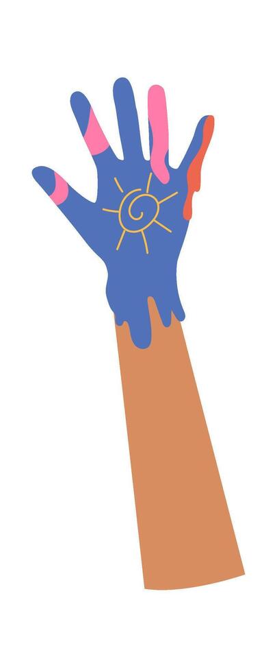 Raised hand in colorful paint flat icon Showing handprint Illustration vector