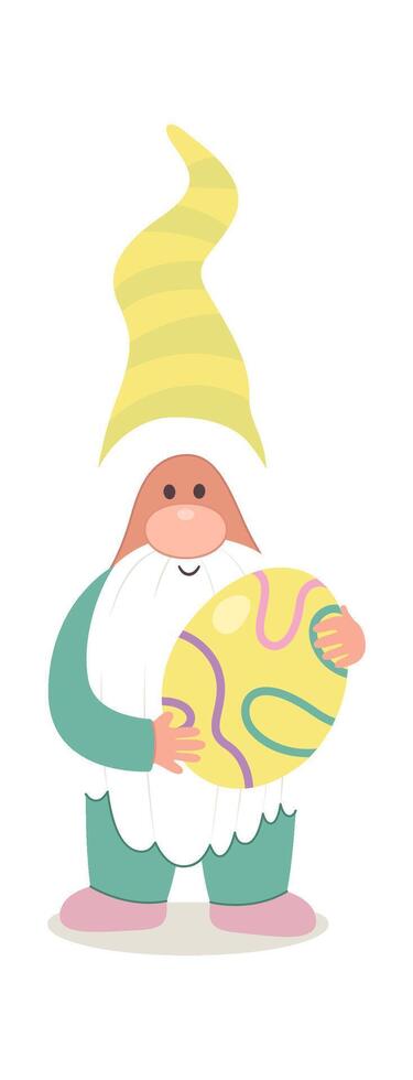 Easter gnome with colorful egg flat icon vector