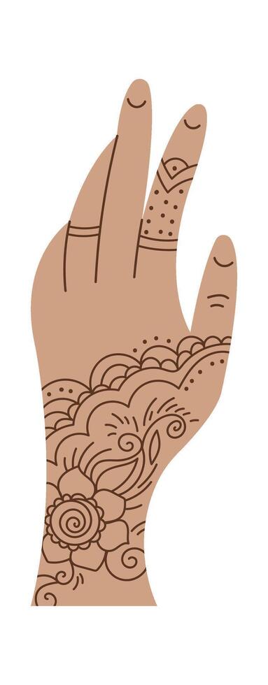 Mehendi flat icon Body art and temporary tattoo on hand Drawn Icon vector