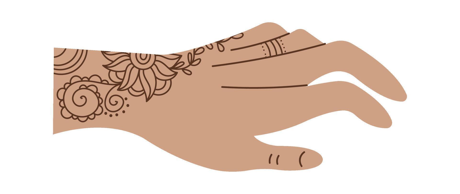 Mehendi flat icon Body art and temporary tattoo on hand Hand Drawn vector