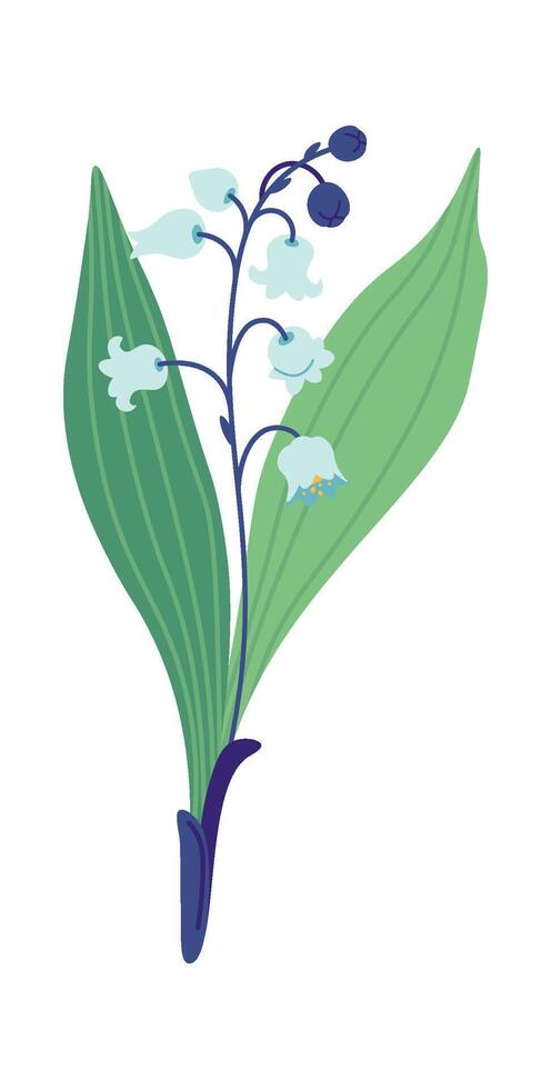Lilies of valley with leaves flat icon Spring flower Illustration vector