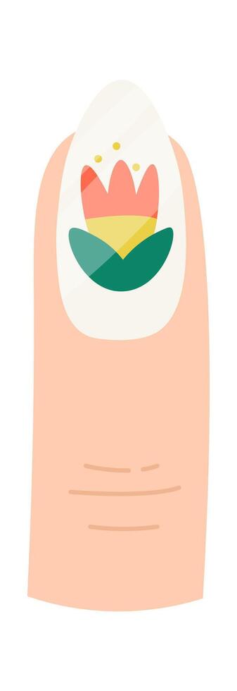 Trendy white nail with flower design with flat icon vector