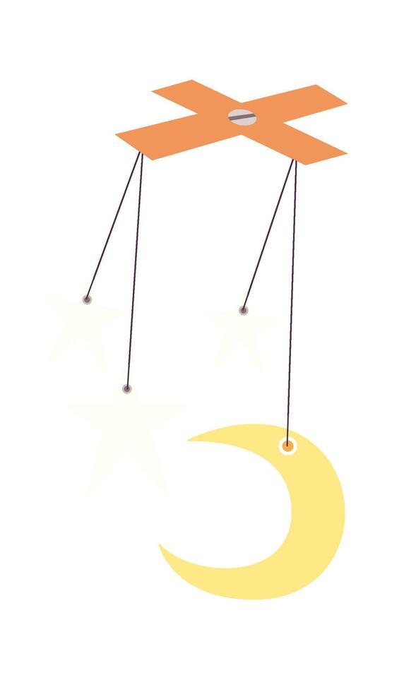 Cardboard moon on rope flat icon Puppet theater element vector