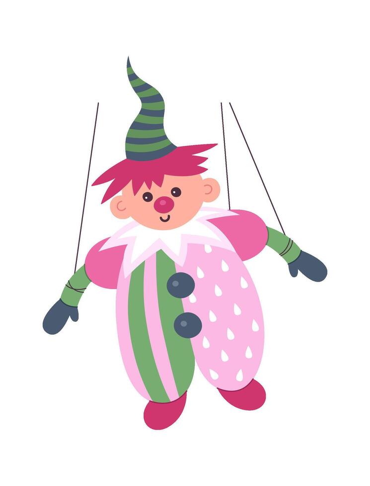 Marionette clown puppet for theater performance flat icon vector