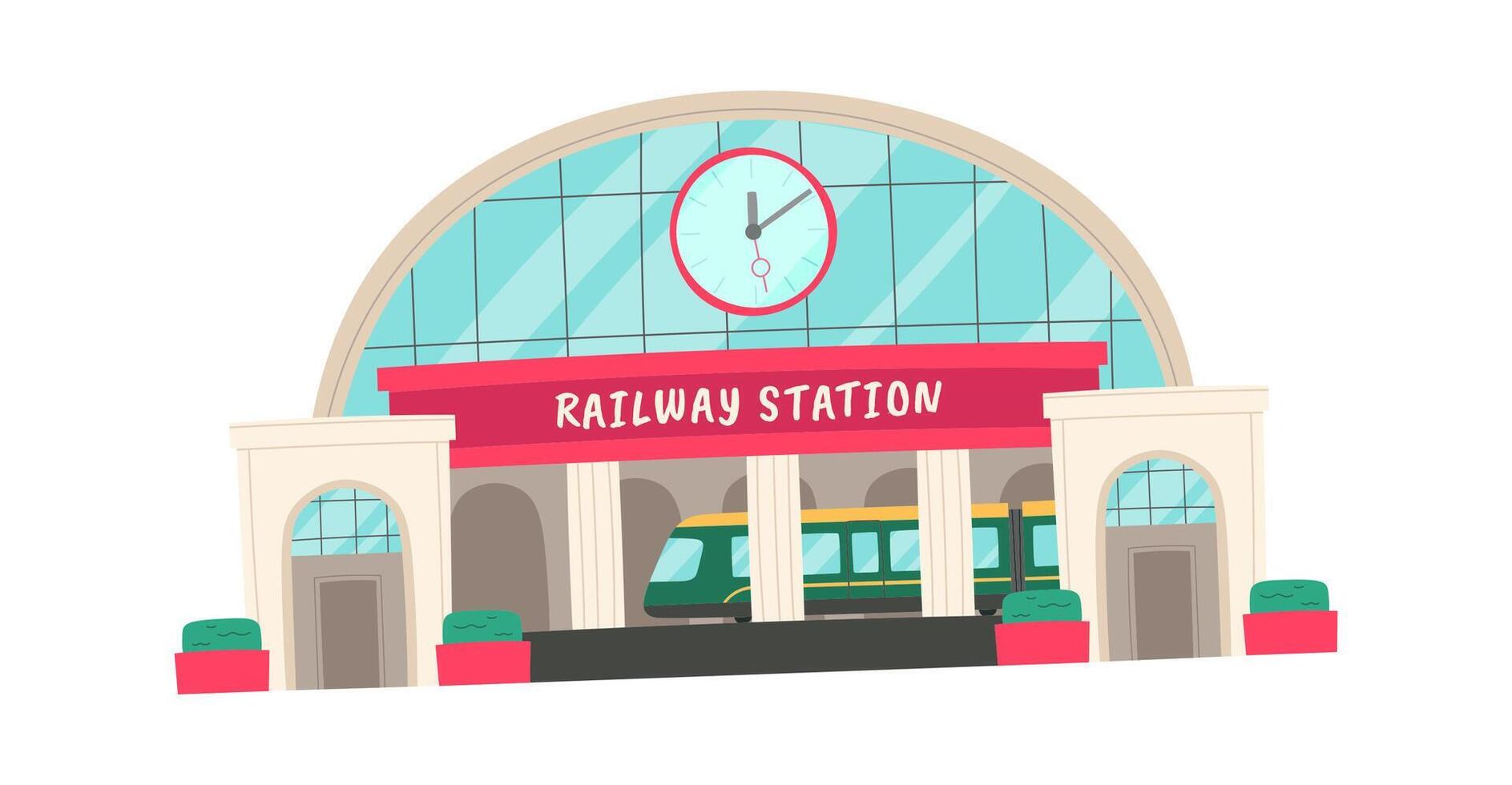 Railway station building flat icon vector