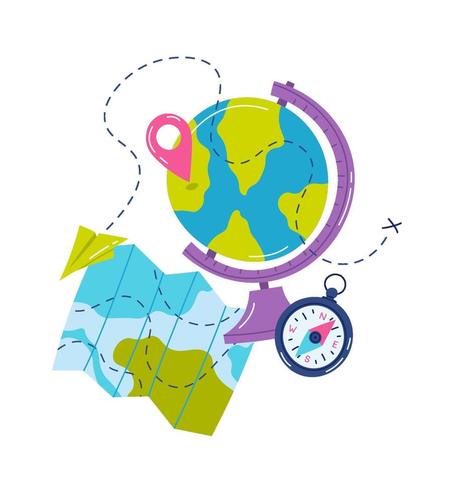Geography school lesson elements flat icon Compass and map vector