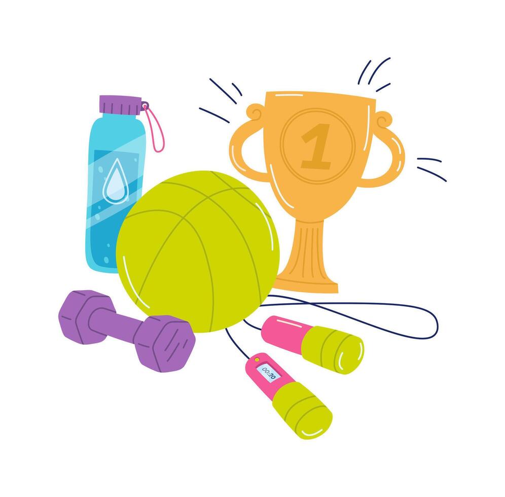 Physical culture lesson elements flat icon Ball and golden cup vector