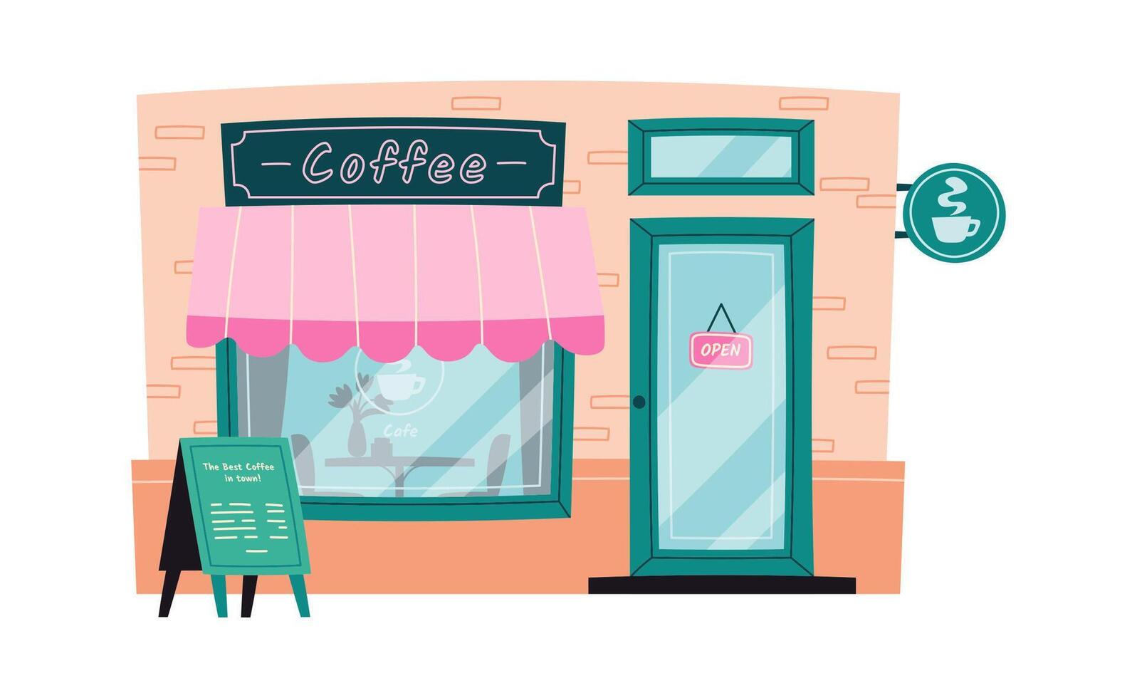Coffee entrance door with showcases flat icon vector