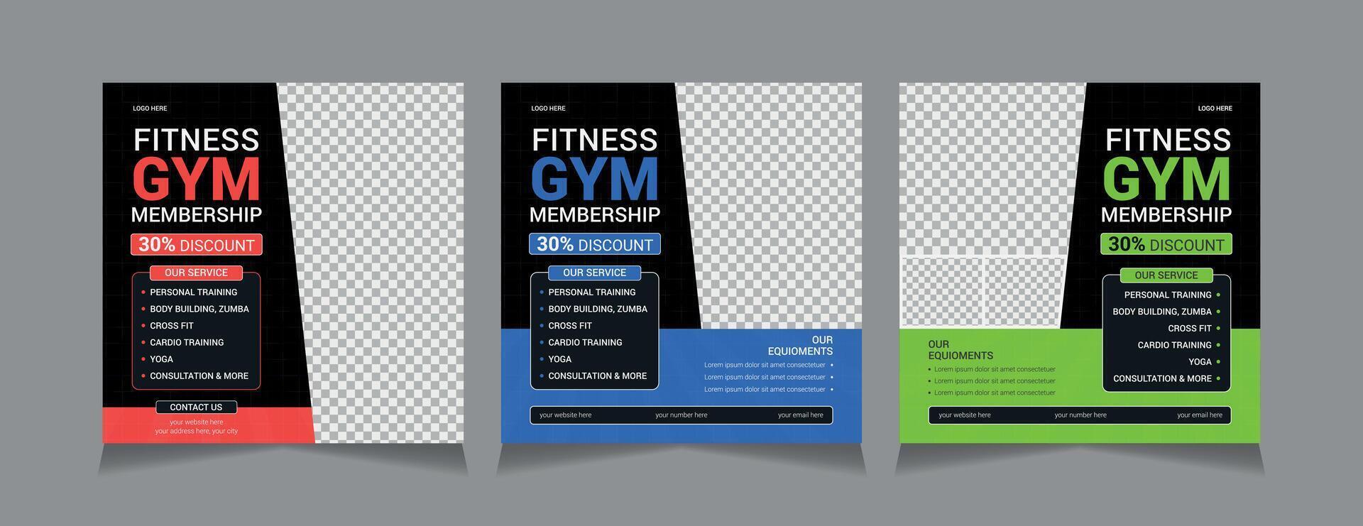 fitness and gym social media post Templates set, illustration eps 10 vector