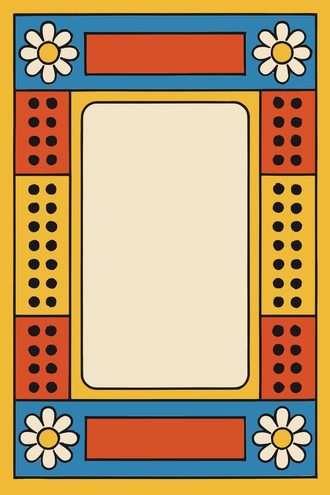 Retro daisy flower border with colorful blocks vector