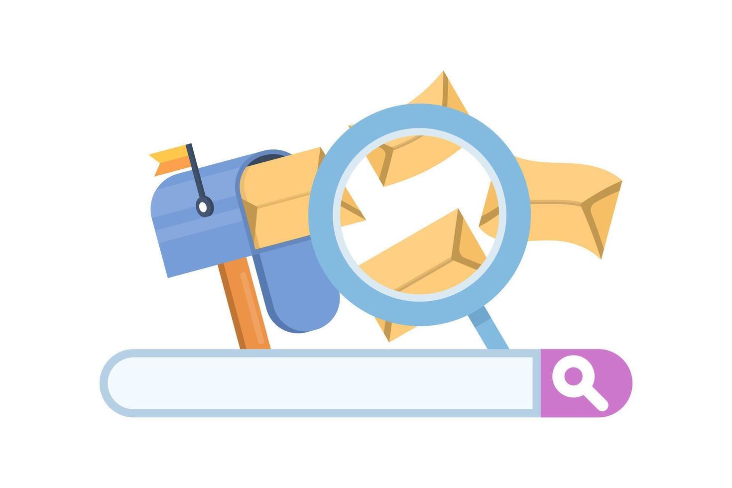 Mailbox with flying envelopes. Email communication, newsletter subscription, online email envelope delivery to mailboxes. Digital inbox marketing interactions. Flat design. vector