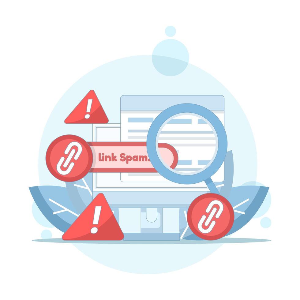 Concept of Website affected by search engine core update, website loses ranking and traffic due to spam link building, manual action for link spam. Flat illustration. vector