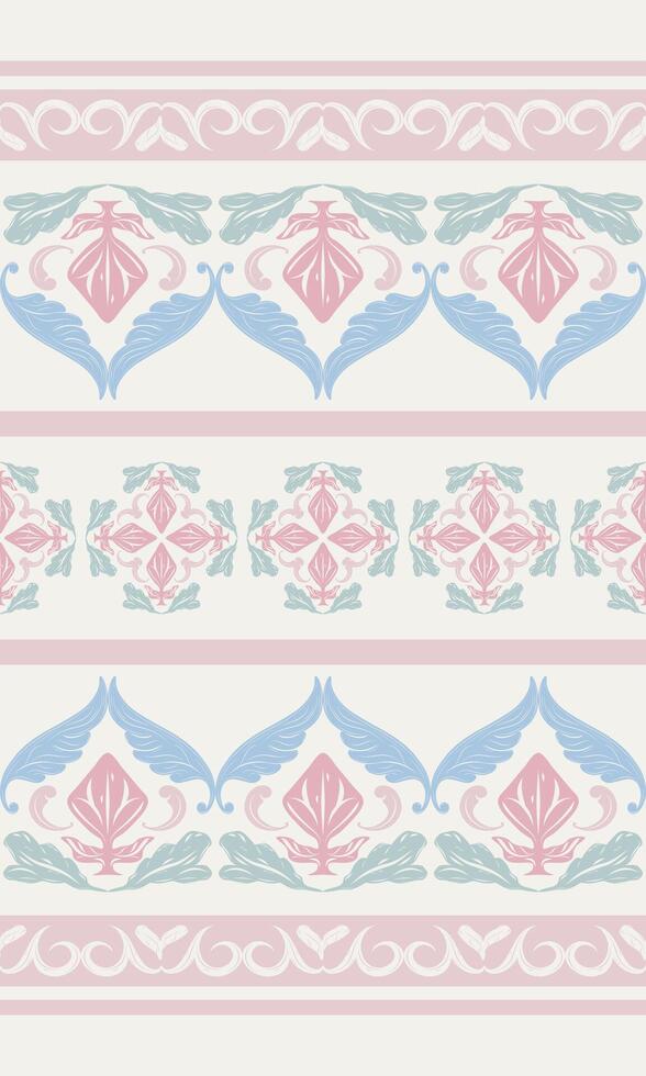 Seamless border stripe pattern with stacked Thai ornamental motifs Soft Pink Blue Green Tones, stylized for modern surface design needs. Versatile and ready for textile production, craft templates vector