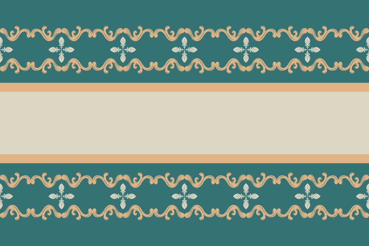 Minimal floral border stripe victorian fleur de lis inspired with luxury scroll ornament style in deep teal and gold tones. Excellent for stationery edges, packaging trim, banner design elements, lace vector