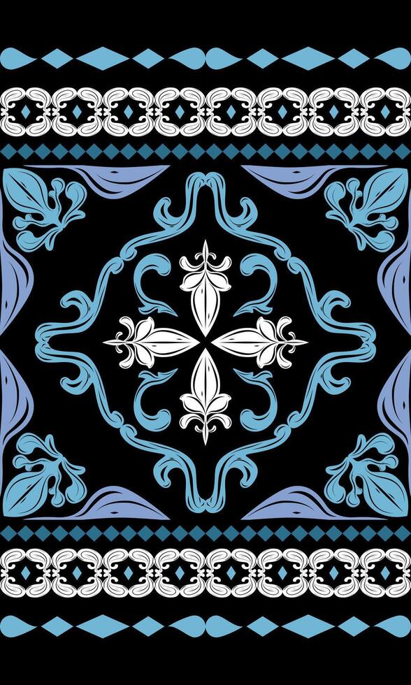 Ornamental seamless pattern with stylized flower and baroque elements. Luxury Textile Design Elegant Vintage Scroll High contrast elegant black and blue design suitable for textiles heritage damask vector