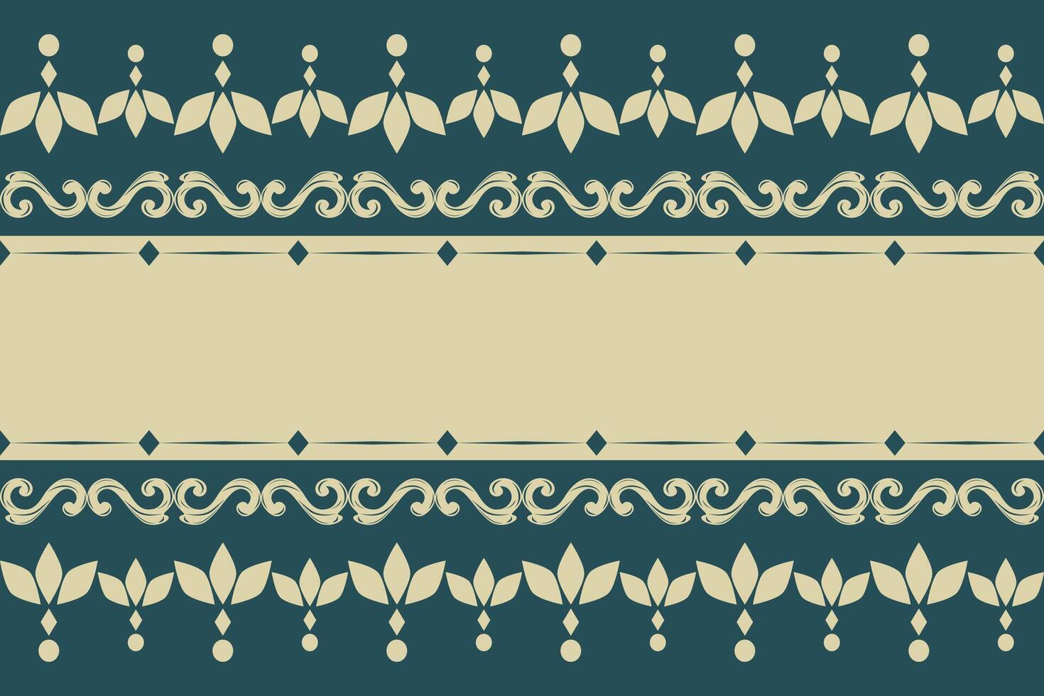 Thai Design Abstract Ma Lai Jasmine Banquet Ivory Scroll Geometric Ornament Striped Border Pattern for Luxury Grand Oriental Style on Deep Green Background for Embroidery Frame Invitation Card Prints vector
