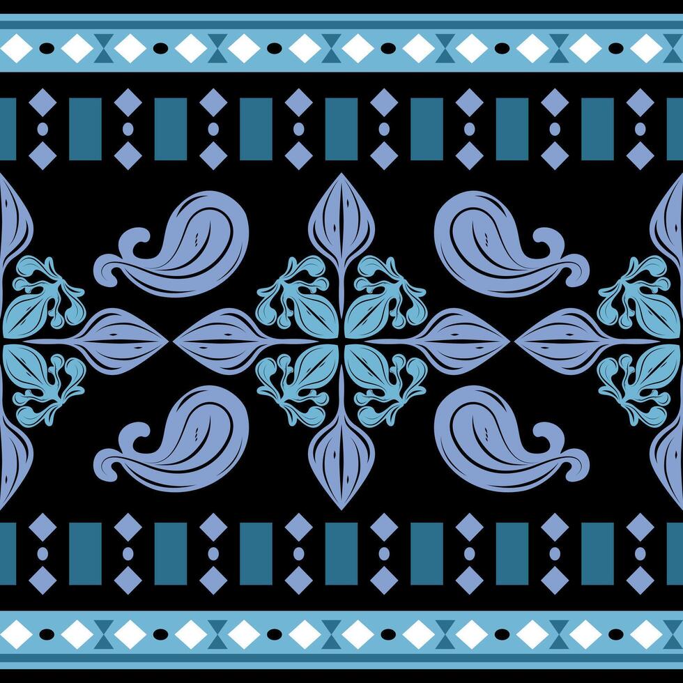 Bold damask stripe pattern with baroque elements in black, blue, turquoise. Luxury Delicate Exotic Soul and Spirit Great for elegant packaging, fabric, digital decor, silk weaves, royal ornament, lace vector