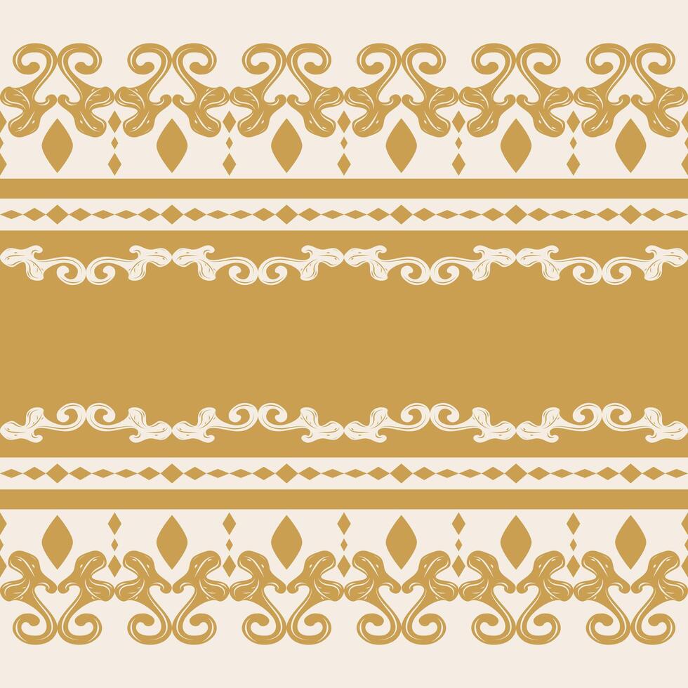 Horizontal repeat of soft baroque flourishes with ribbon-like curls in muted gold. Versatile tile stripe for scrapbook kits, paper goods, luxury box designs, rich packaging, royal detailed decoration vector