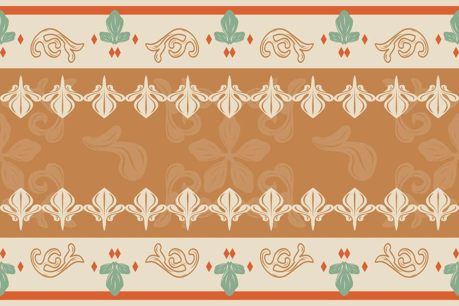 Horizontal folk-style pattern with lace-inspired details and muted terracotta shades. Designed for wrapping paper, scrapbook backgrounds, or cultural design pieces needing warmth and traditional charm vector