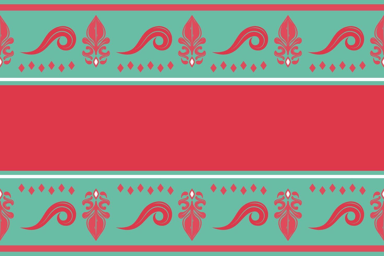 Horizontal seamless border pattern in red and green mint tone. Luxury motif graphic Suitable for fabric trims, clothing embellishments, wallpaper, product packaging, traditional handicraft, scarf, rug vector