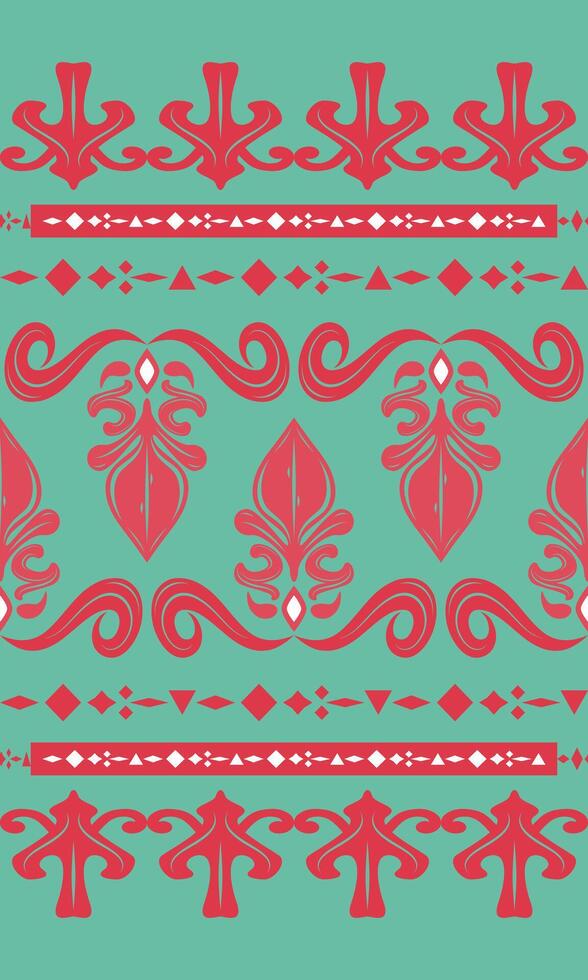 Hand-drawn ornamental strip pattern in red and green. Ideal for wrapping paper, ribbon designs. Intricate Classical Delicate Oriental Baroque Geometric Borders for journals or ethnic product packaging vector