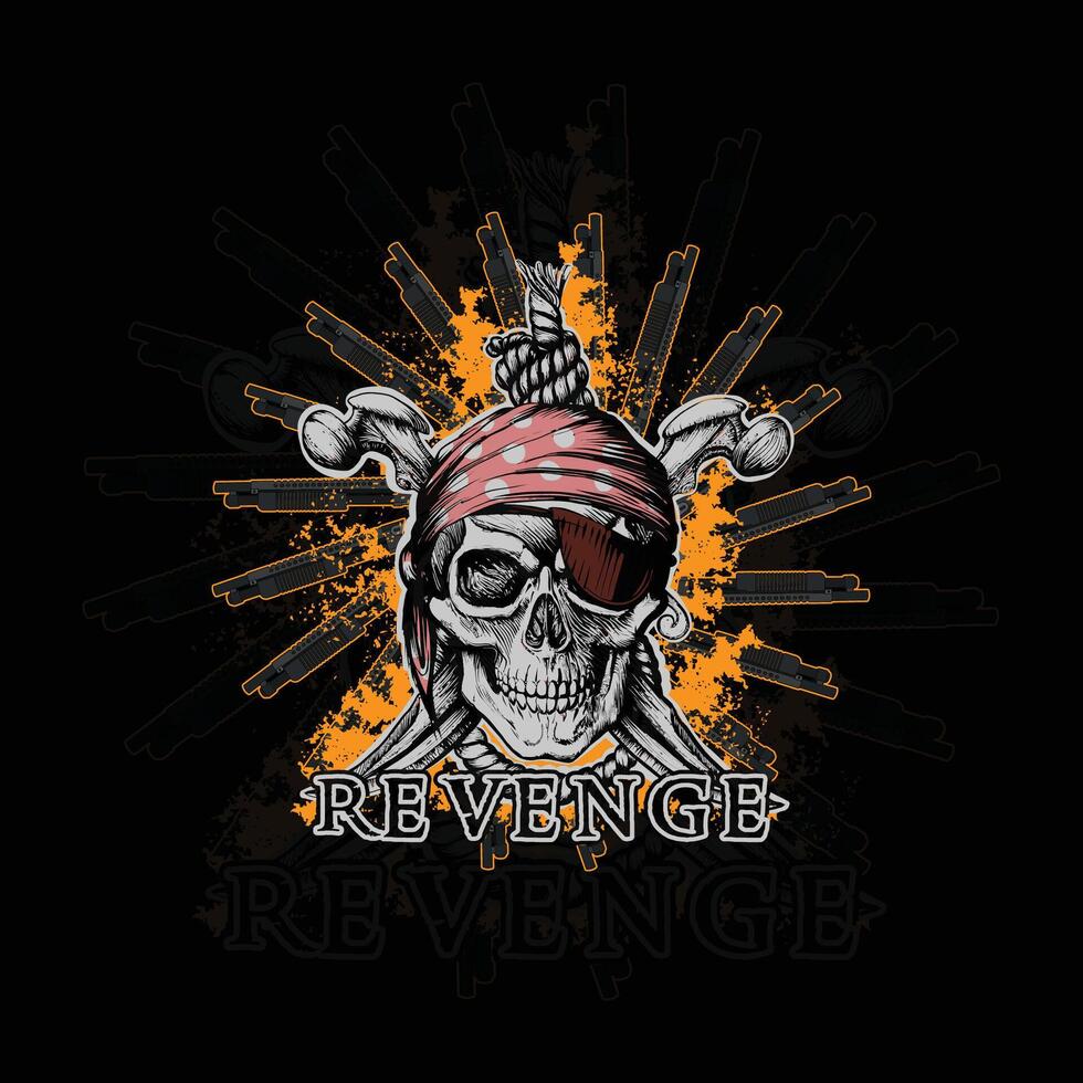 Pirate Skull with Eyepatch and Swords Revenge Themed Art vector
