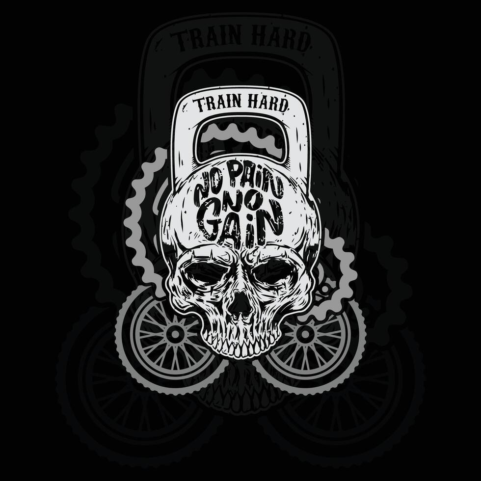 Grunge Skull Fitness Gym Motivational Poster Train Hard No Pain No Gain vector