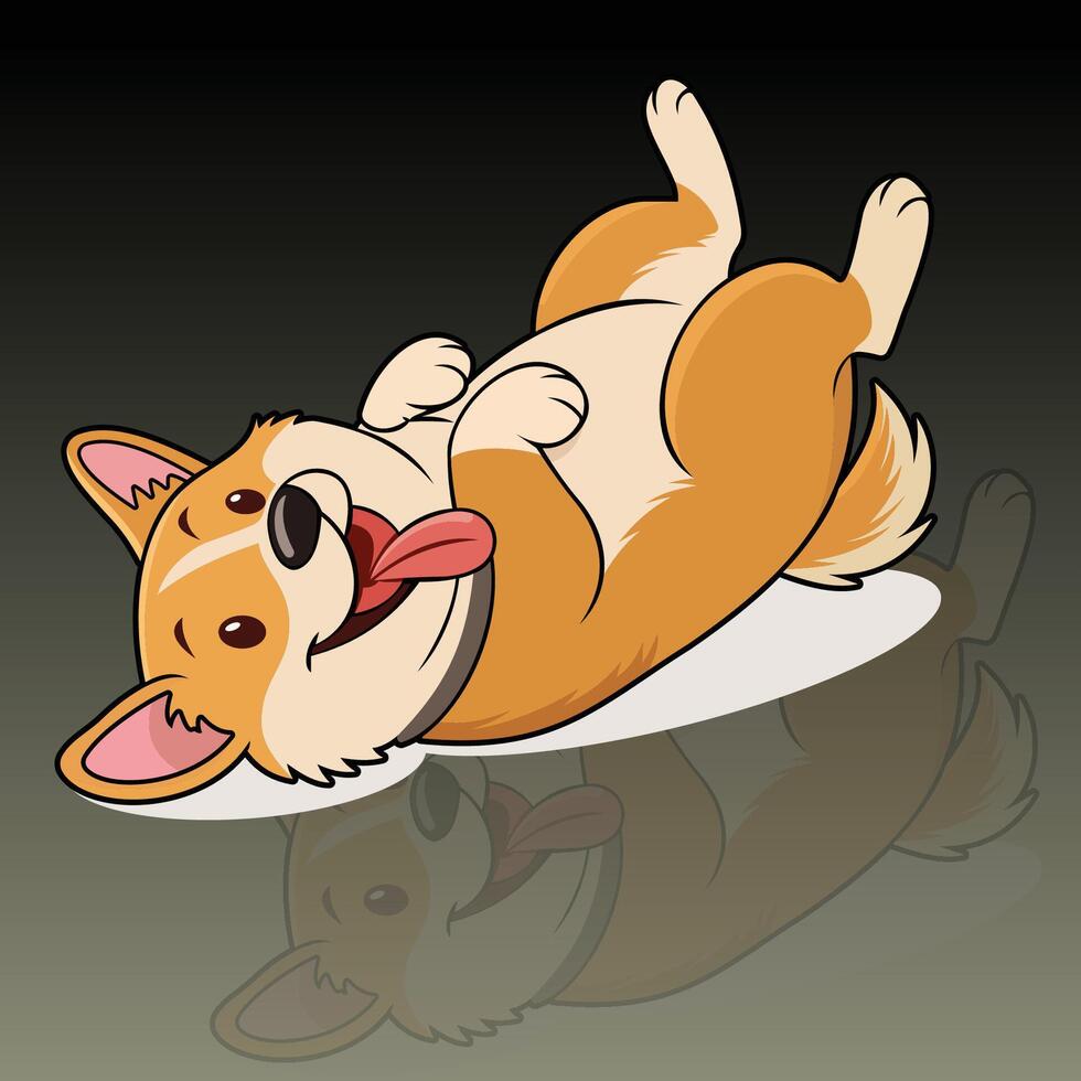 Funny Tongue Out Cartoon Lazy Puppy Dog Rolling Over vector