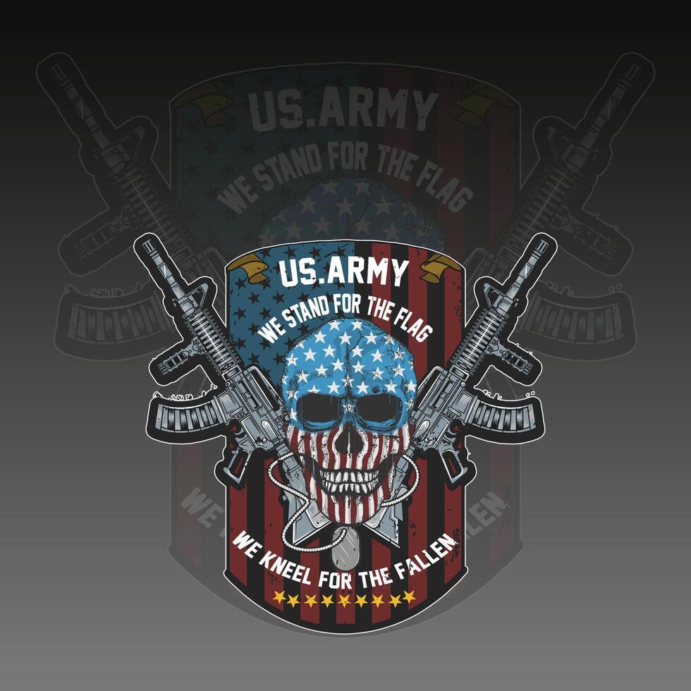 Patriotic Skull with American Flag and Rifles for US Army Tribute Design vector