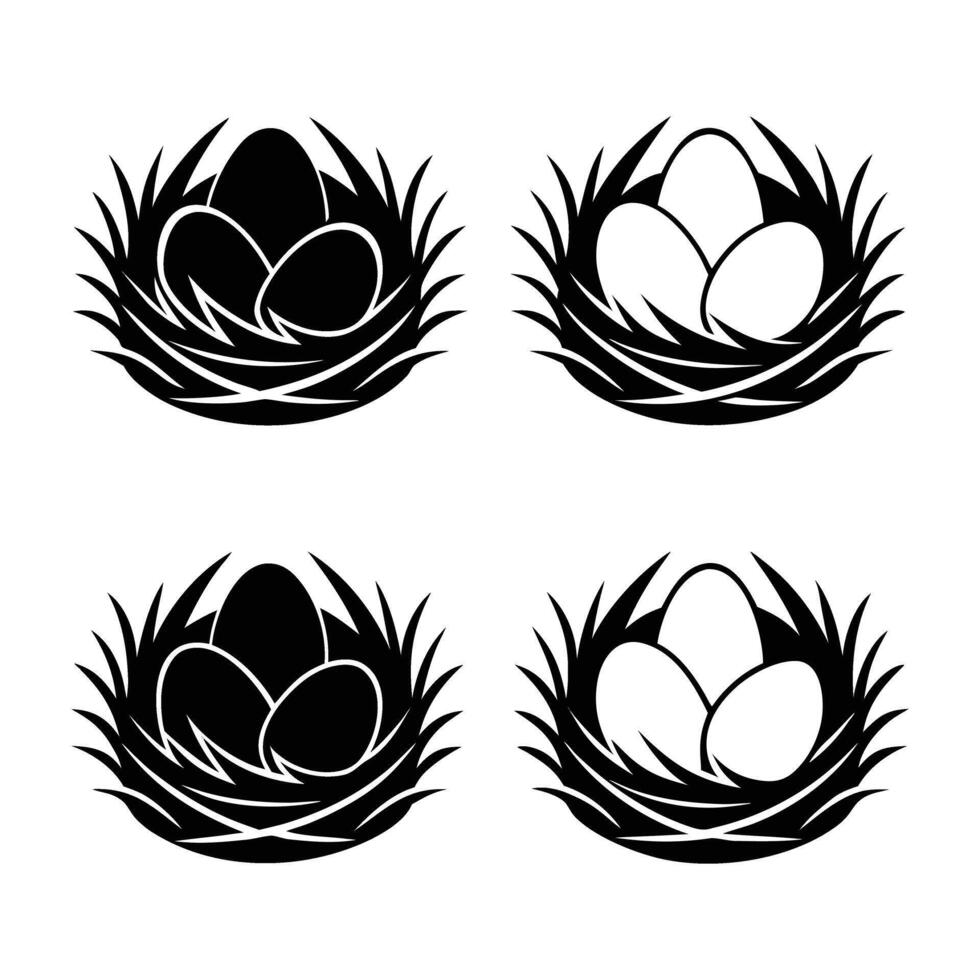 Elegant Easter Nest Art with Eggs in Black and White a Simple and Minimalist Design for Holiday Cards and Spring Decorations Isolated on White vector