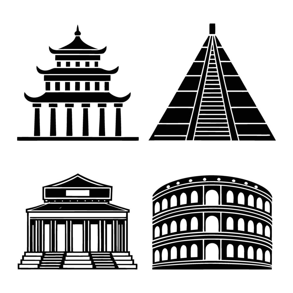 Four different types of buildings and monuments vector