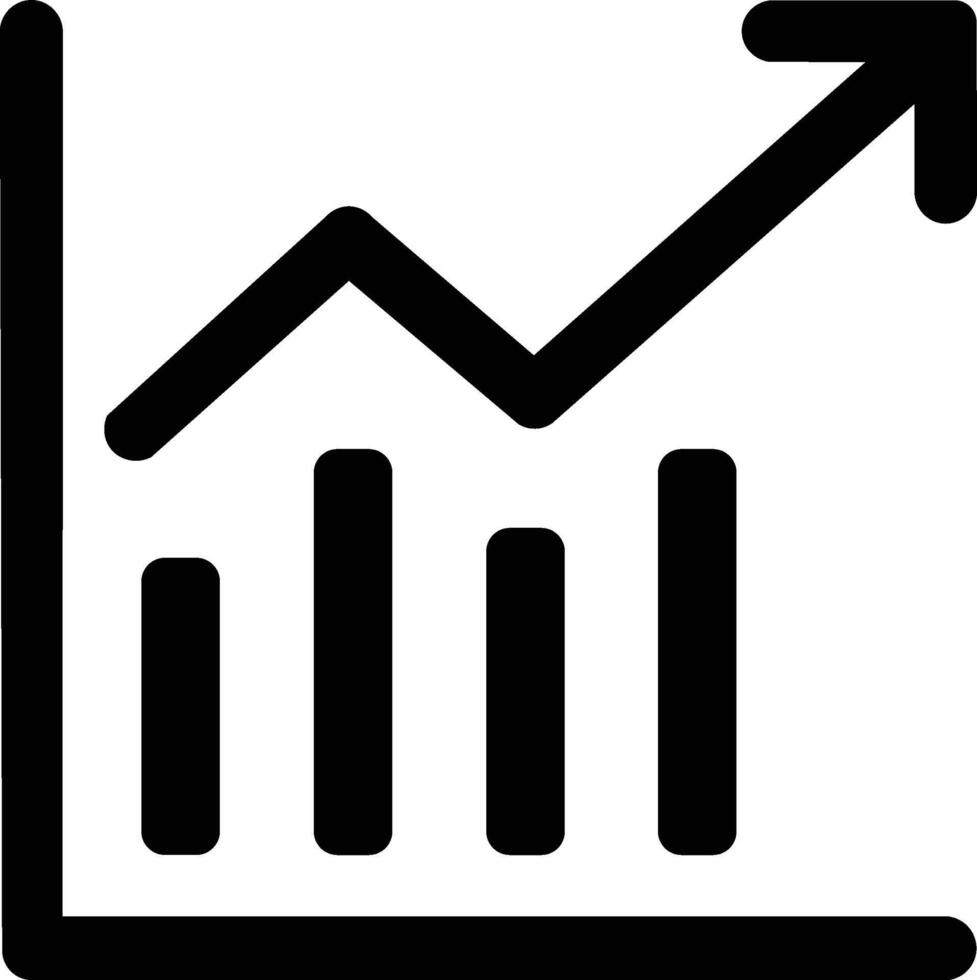 Growth chart icon with upward arrow in bold flat style vector