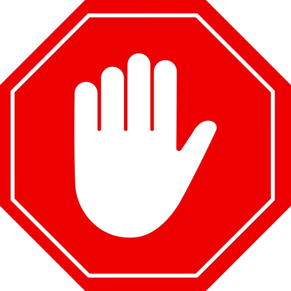 Universal stop sign with a white hand symbol on a red octagon vector
