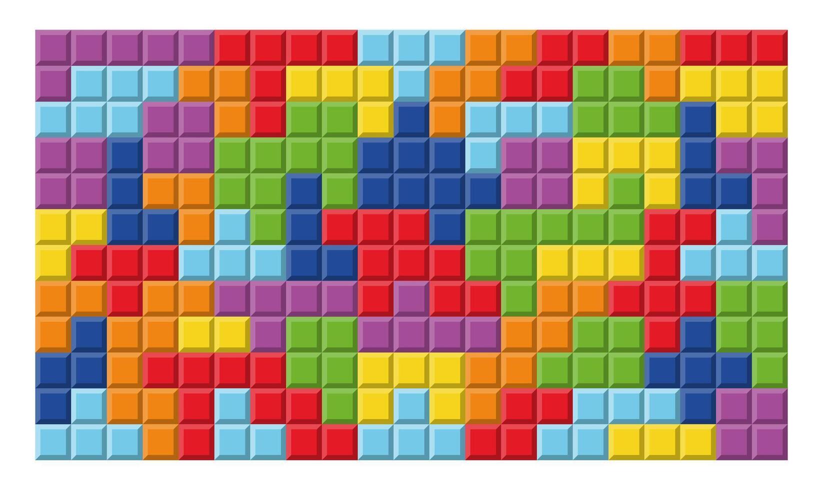 Colorful Square Blocks Background, Bright Geometric Mosaic Background, Fun Tiled Surface for Game Interface, Puzzle Design, Children's Wallpaper, Cartoon Style Decoration Illustration. vector