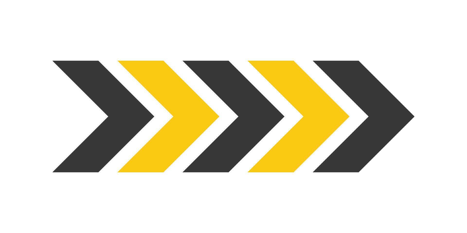 Chevron arrow icon set in black and yellow. Modern direction symbols. Abstract navigation or movement design. illustration for signage, guidance, interface, and infographics. vector