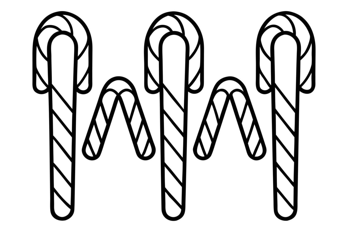Six candy canes in simple line art style christmas vector