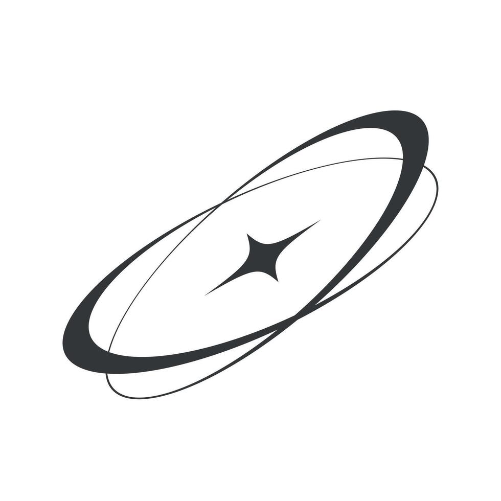 Abstract tilted orbit ring with dynamic spinning motion and central star symbol on white background vector