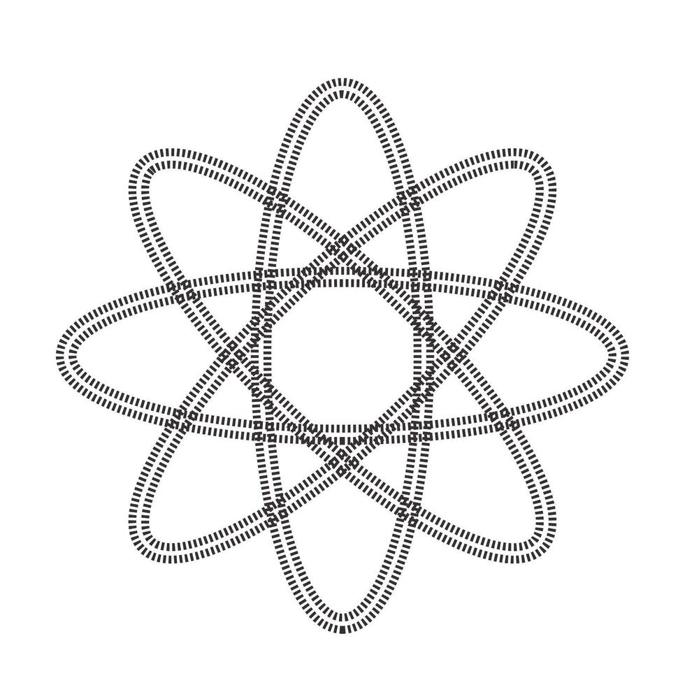 Geometric atomic orbit symbol with overlapping elliptical loops in black outline on white background vector