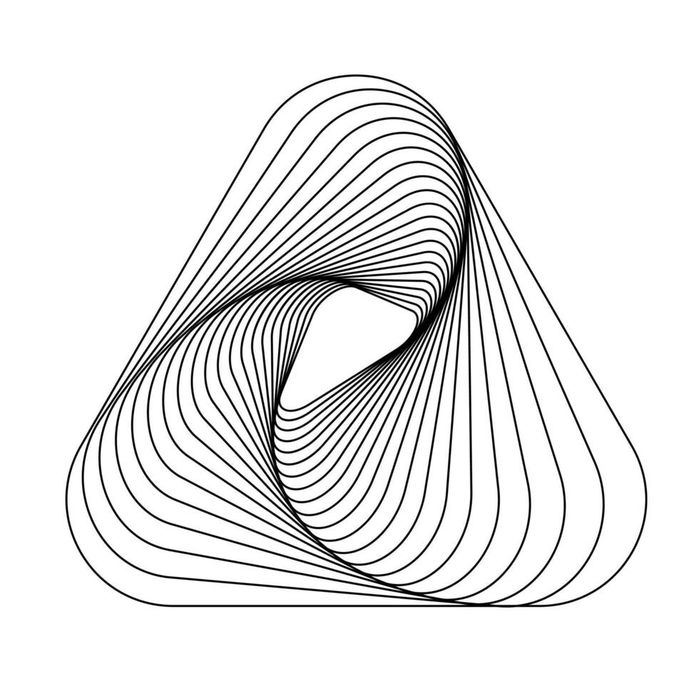 Geometric abstract spiral triangle made of curved parallel lines forming optical illusion on white background vector