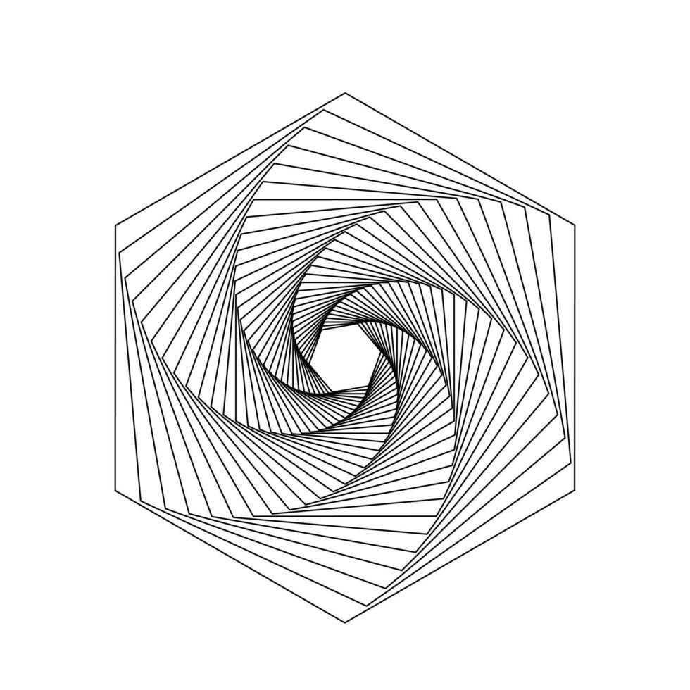 Geometric hexagon spiral design with dynamic black lines forming abstract optical illusion pattern vector