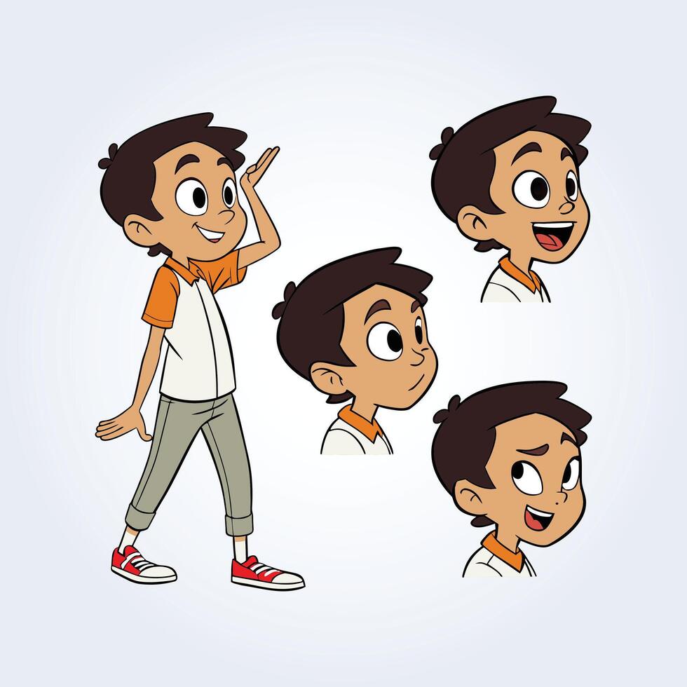 a character illustration of a boy with different facial expressions, with black hair vector