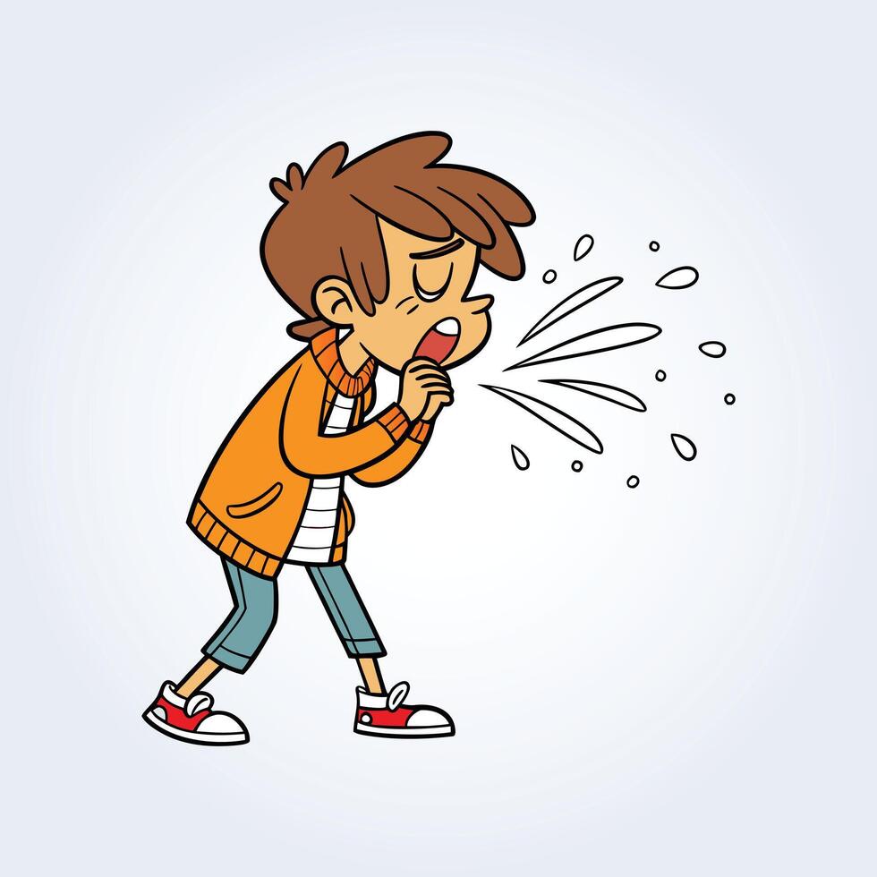 An illustration of a boy coughing and wearing a yellow sweater vector