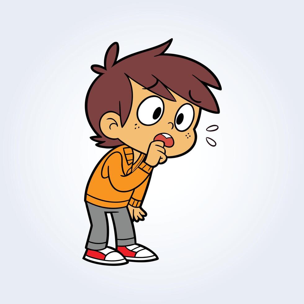 An illustration of a boy coughing big eyes vector