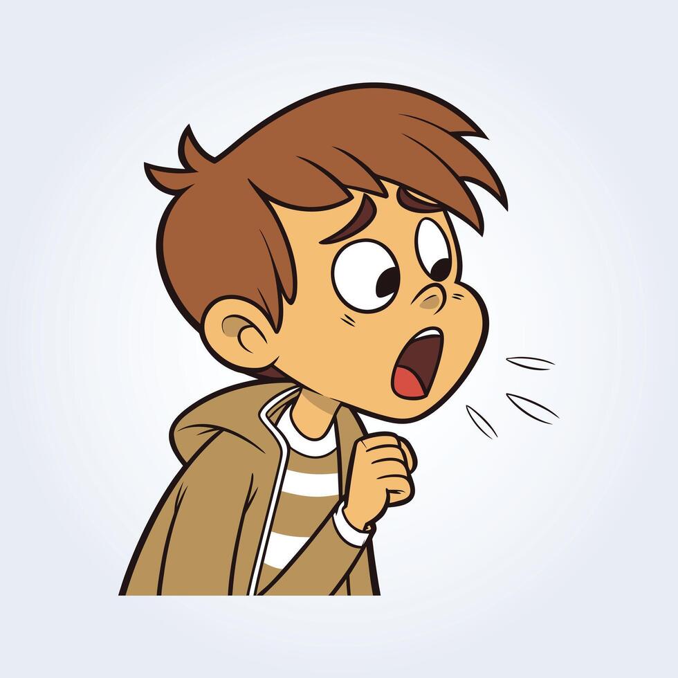 An illustration of a boy coughing and having a temperature vector