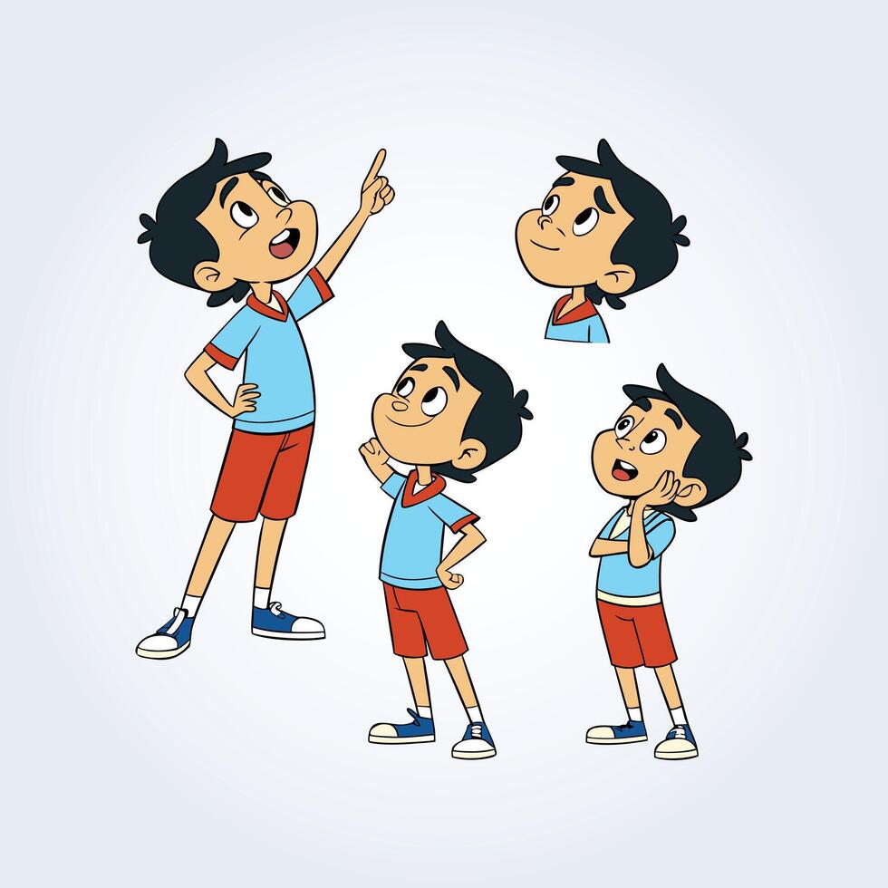 Cartoon boy in various poses and expressions vector