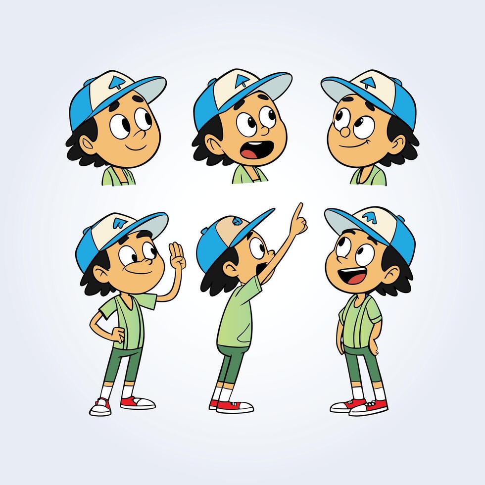Animated boy character with various expressions vector