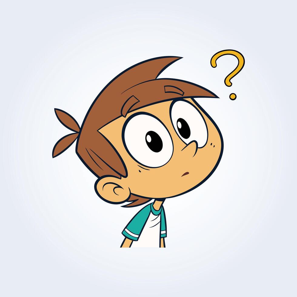 An illustration of a boy's confused face with brown hair and open eyes vector