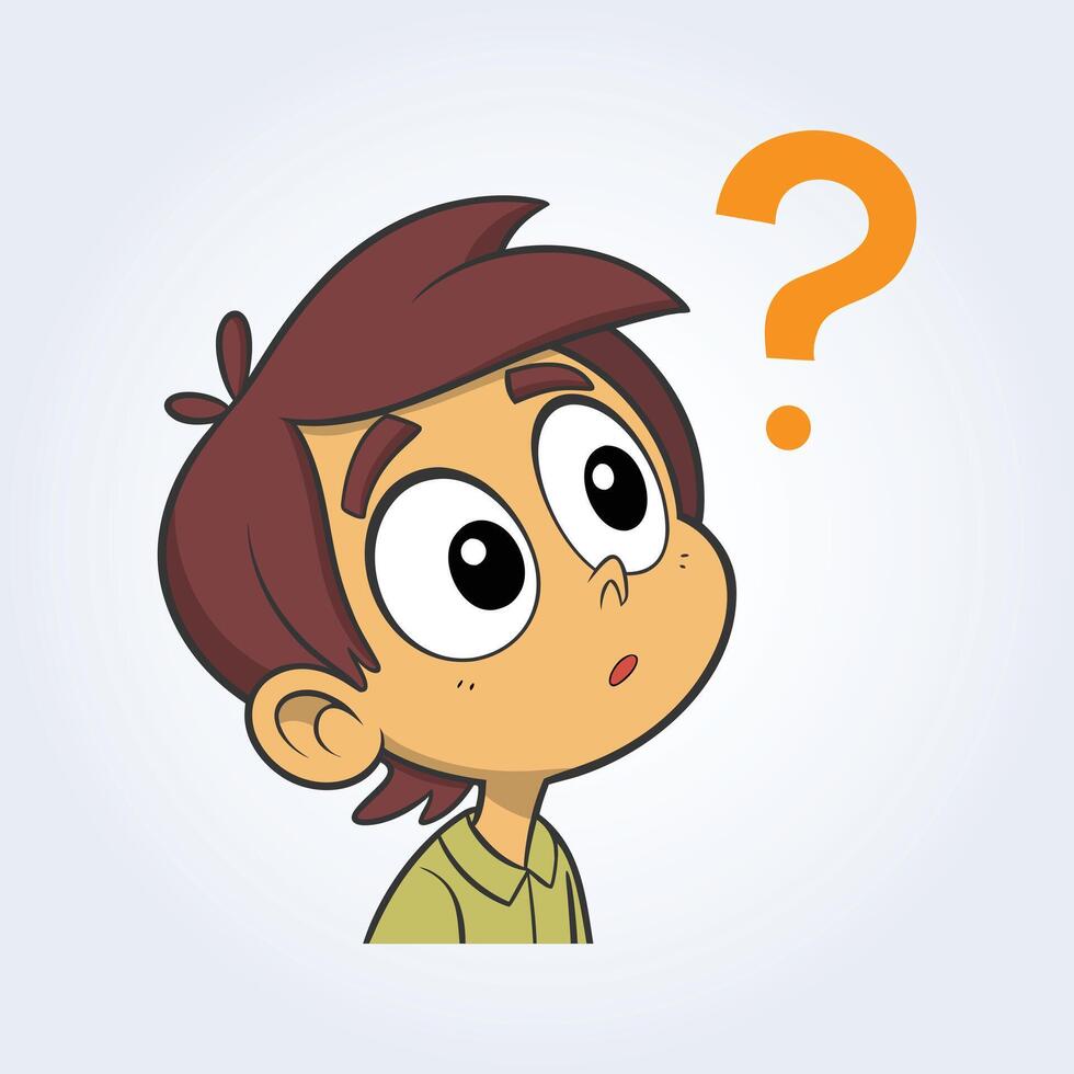 An illustration of a boy's confused face wearing a green shirt with open eyes vector