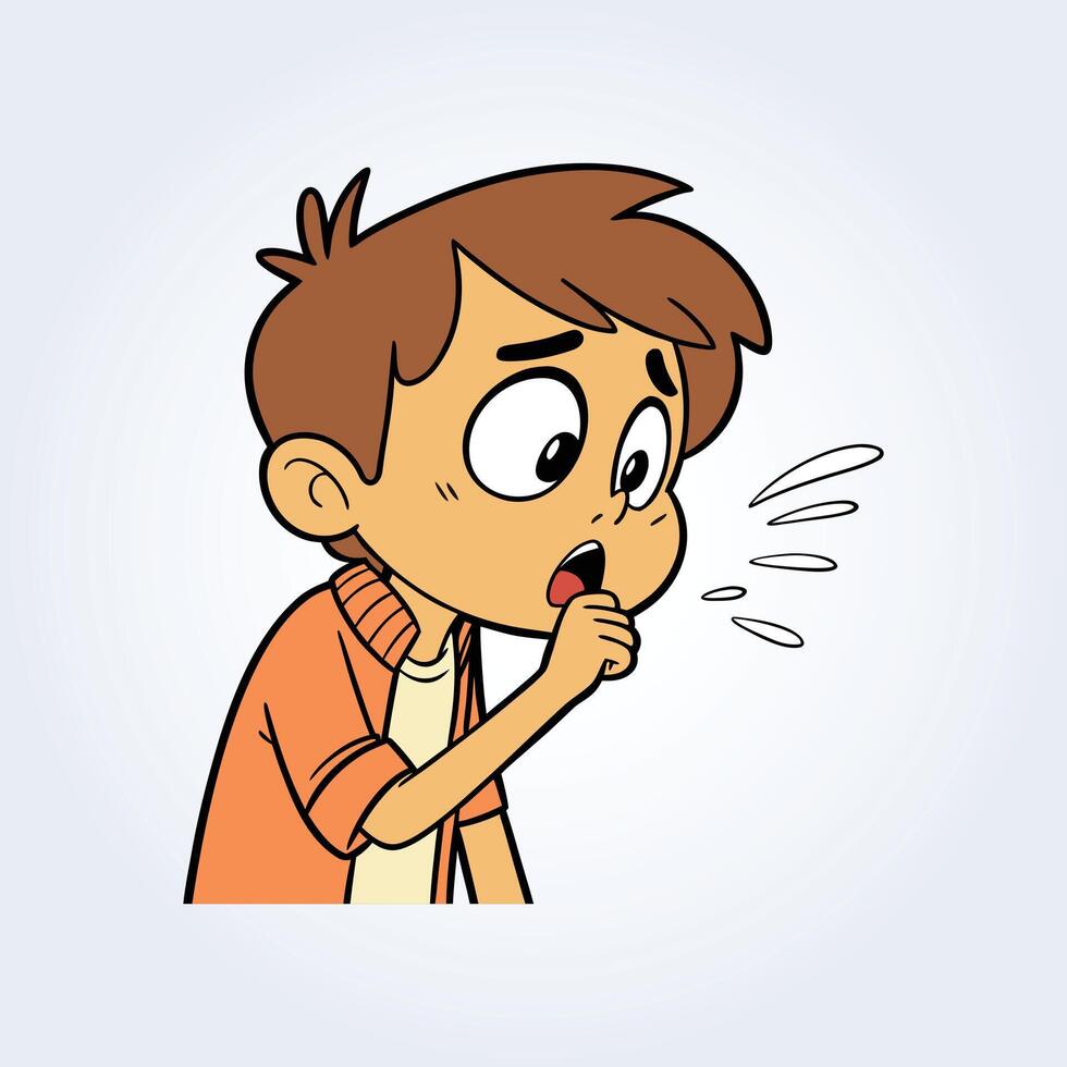 An illustration of a boy coughing and sick vector