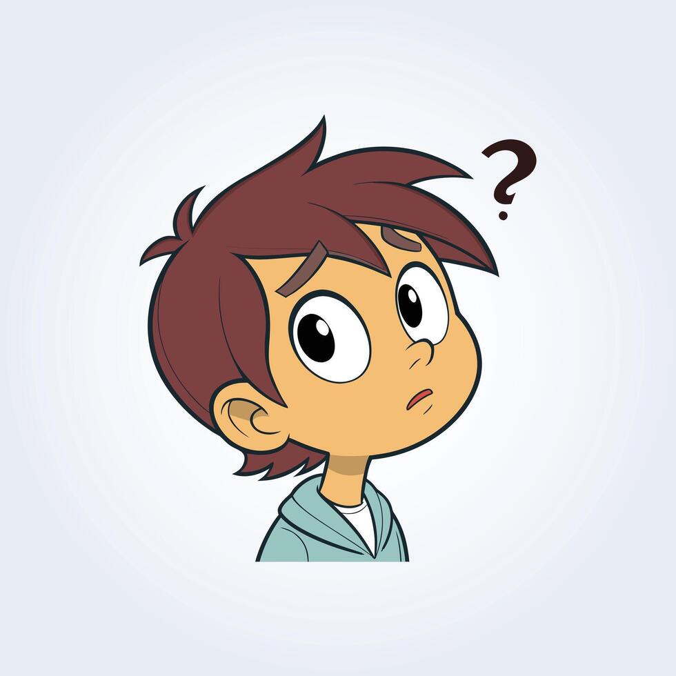 An illustration of a boy's confused face wearing a blue shirt with open eyes vector